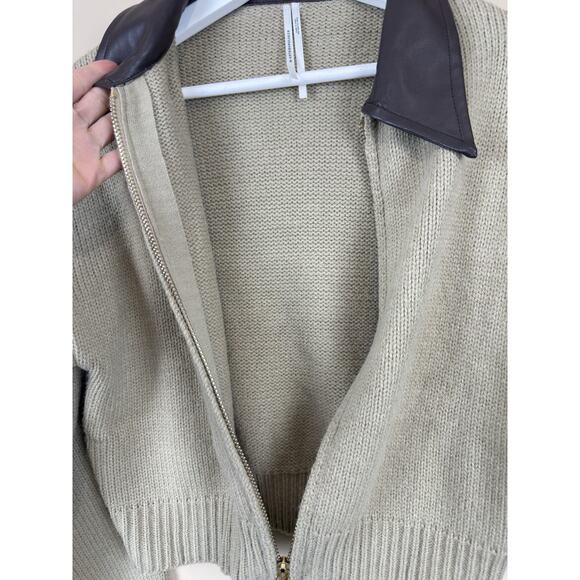 Anthropologie Vegan Leather Mixed Cardigan Sweater Women’s XS Collared Croped - Picture 8 of 13